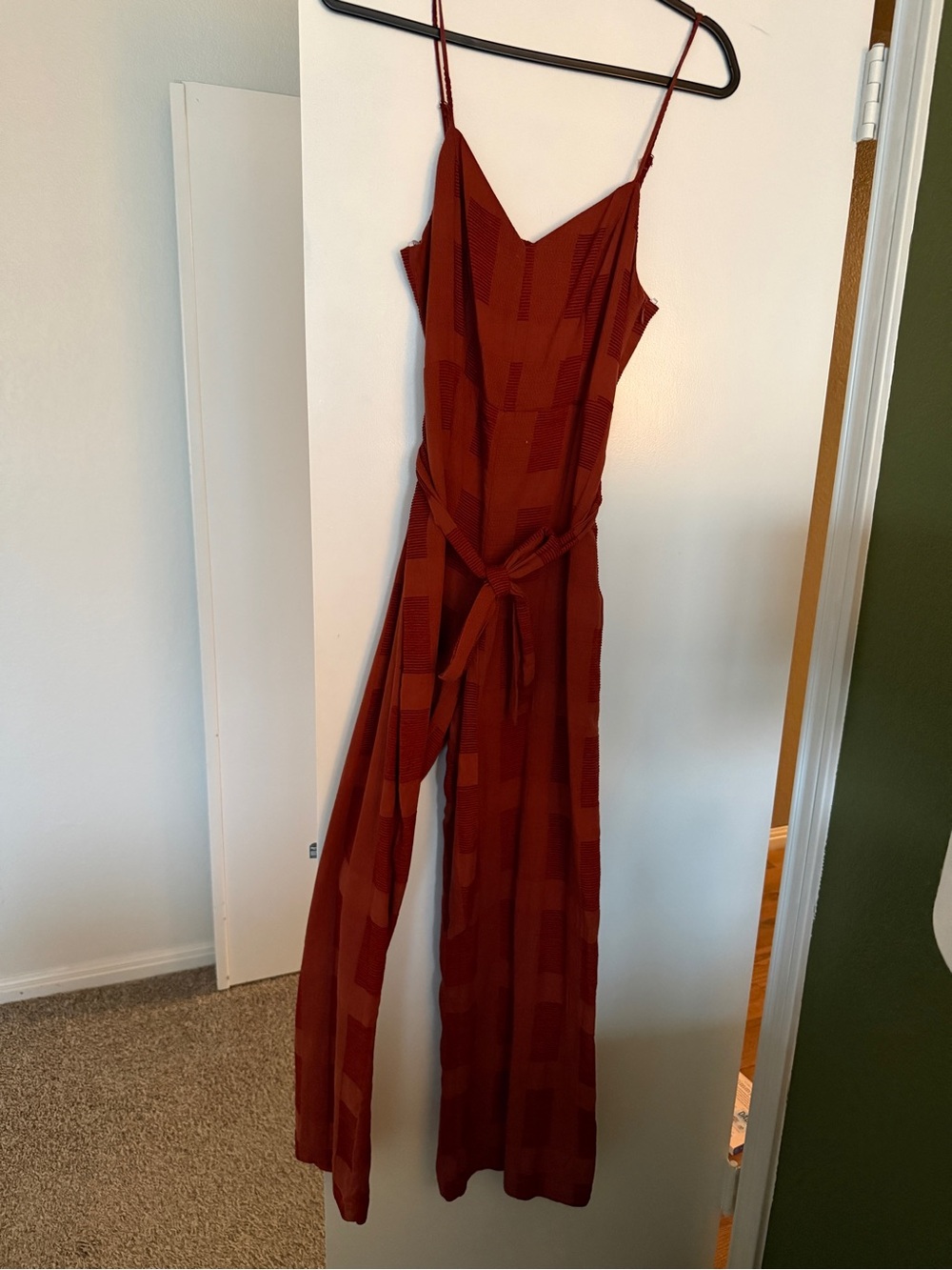 Lulu's Brick Red Wide-Leg Spaghetti Strap Jumpsuit